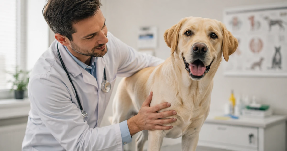 A veterinarian assessing a pet's weight using the body condition score scale